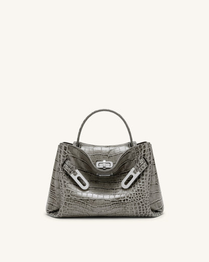 Rhea Small Double Buckle Shoulder Bag - Brown Canvas