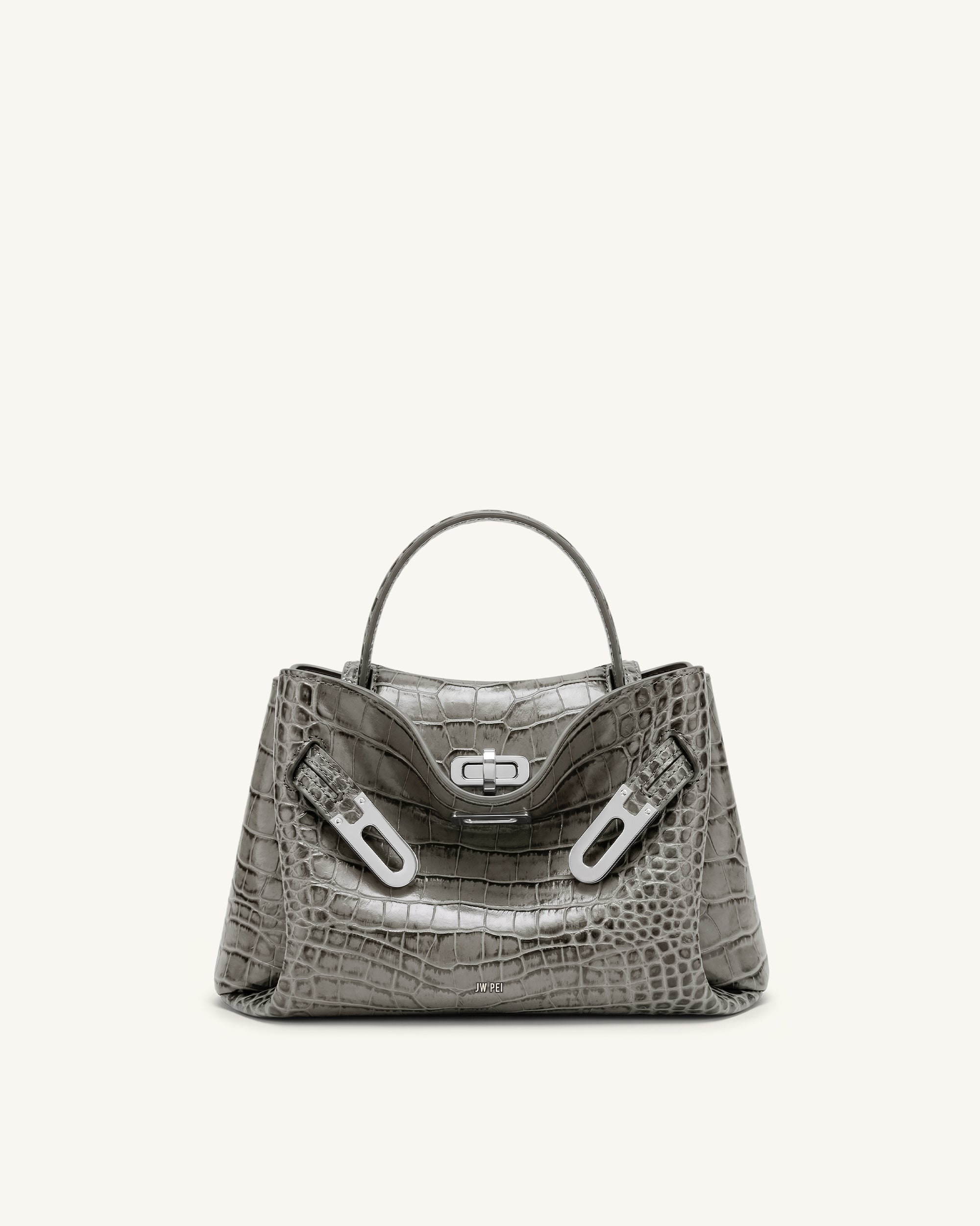 Rhea Small Double Buckle Shoulder Bag - Light Brown Croc