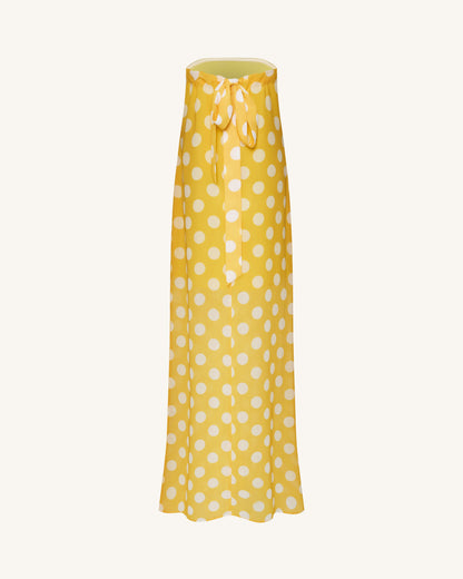 Polka-Dot Strapless Maxi Dress - Yellow