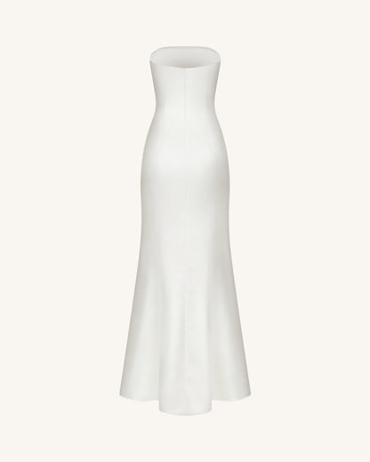 Strapless Floral Polyester Dress - White