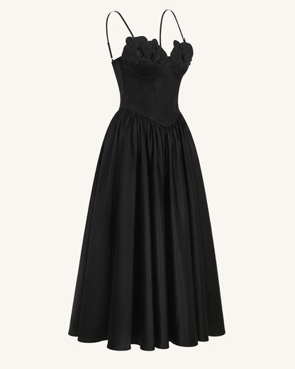 Orchid Embroidered Appliqué Corset Maxi Dress - Black