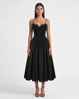 Orchid Embroidered Appliqué Corset Maxi Dress - Black