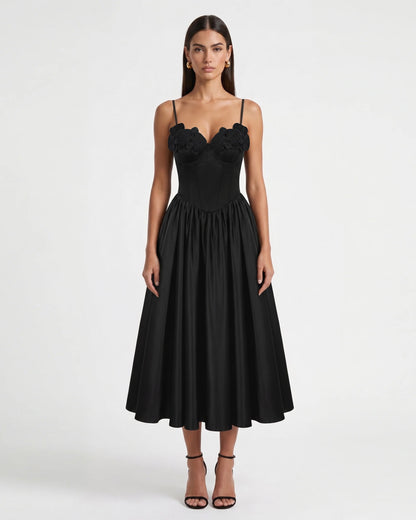 Orchid Embroidered Appliqué Corset Maxi Dress - Black