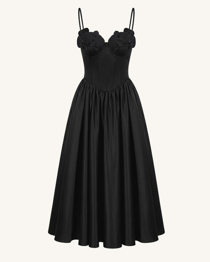 Orchid Embroidered Appliqué Corset Maxi Dress - Black