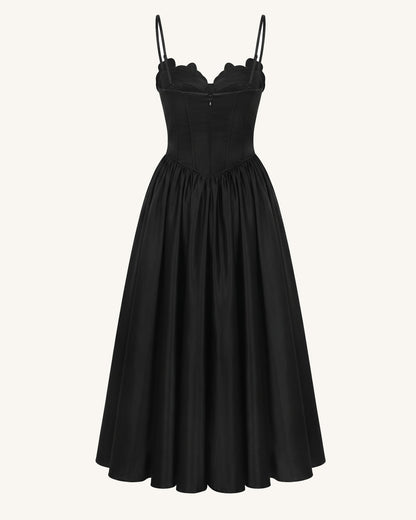 Orchid Embroidered Appliqué Corset Maxi Dress - Black
