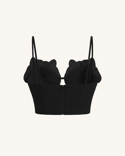 Orchid Embroidered Appliqué Corset Bustier Top - Black