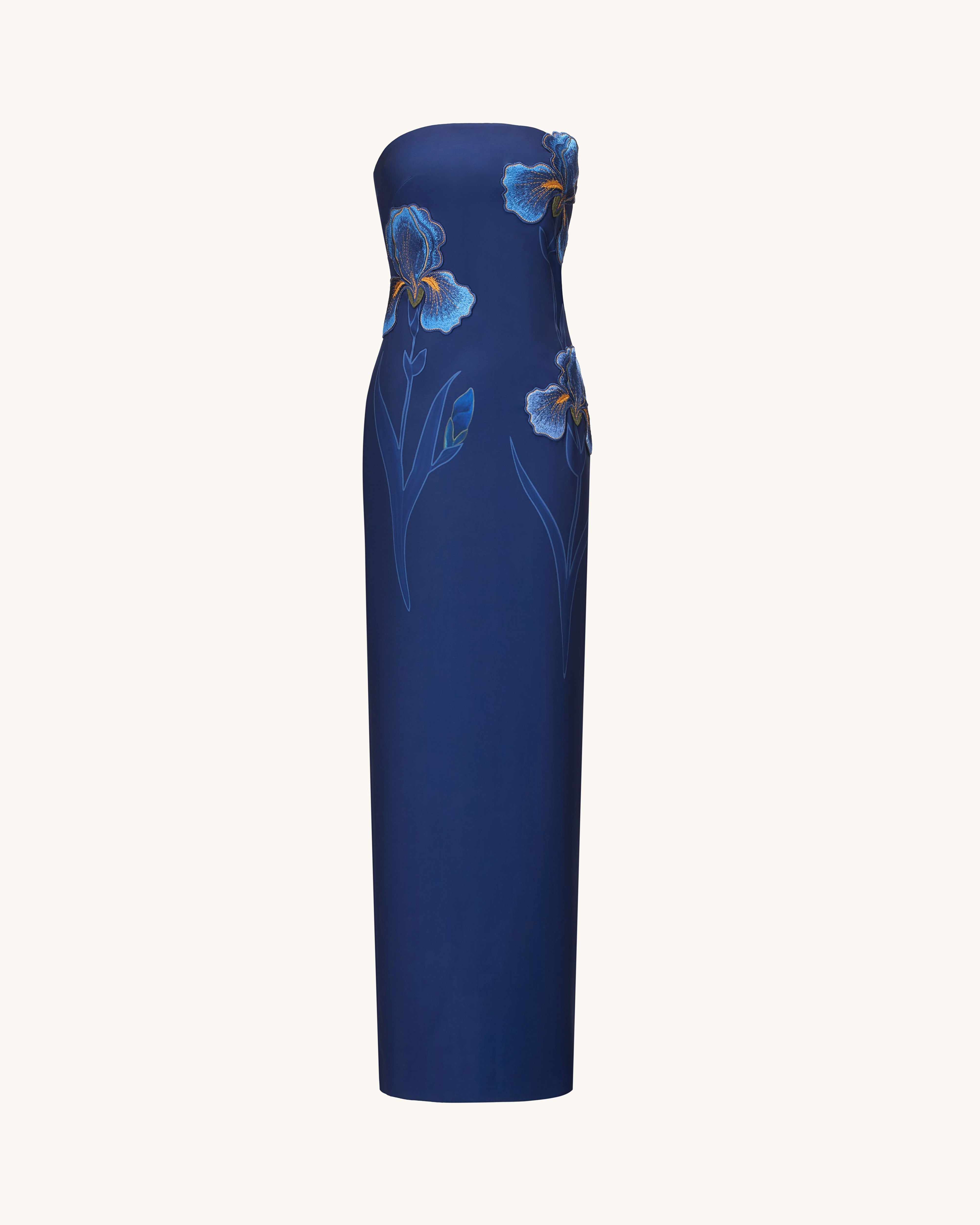 Iris Embroidered Strapless Maxi Dress - Navy Blue
