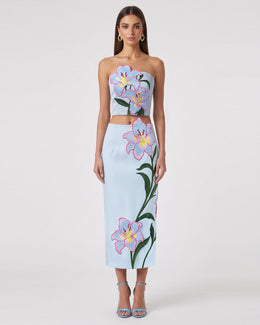 Lily Floral Embroidered Strapless Corset Top - Light Blue