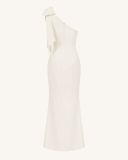 Flower Embroidered One-Shoulder Maxi Dress - Ivory