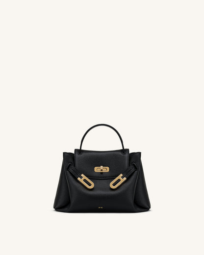 Rhea Small Pebbled Double Buckle Shoulder Bag - Black