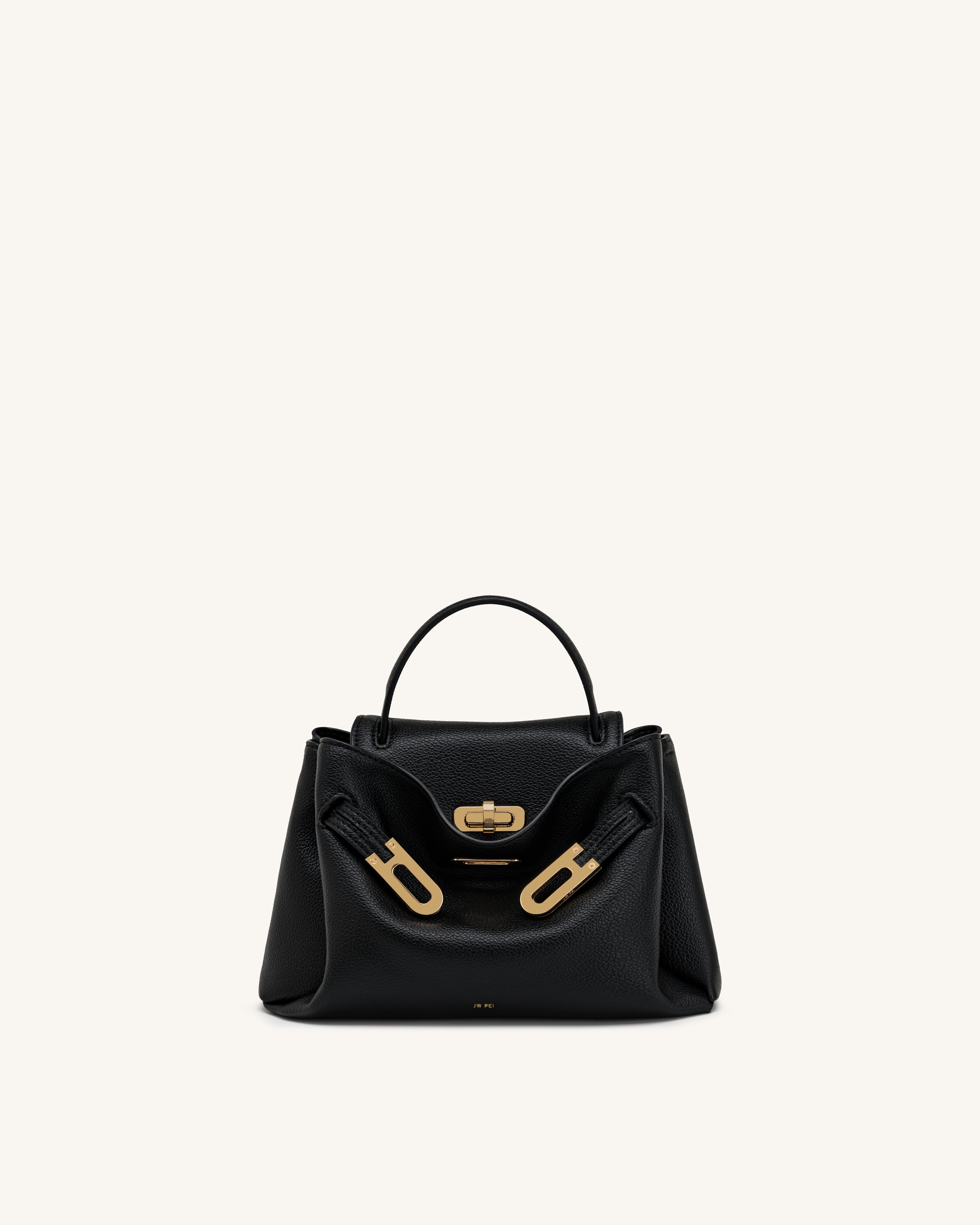 Rhea Small Pebbled Double Buckle Shoulder Bag - Black