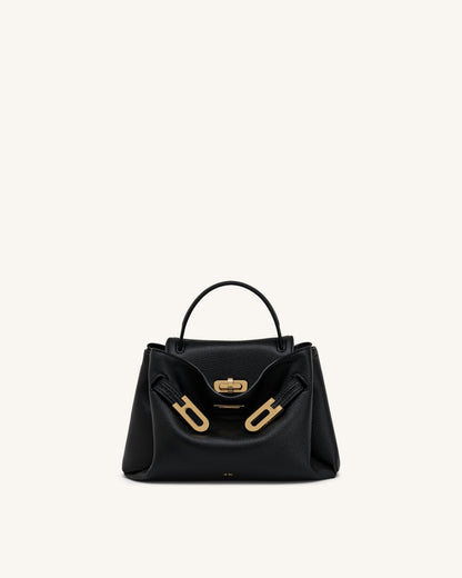 Rhea Small Pebbled Double Buckle Shoulder Bag - Black