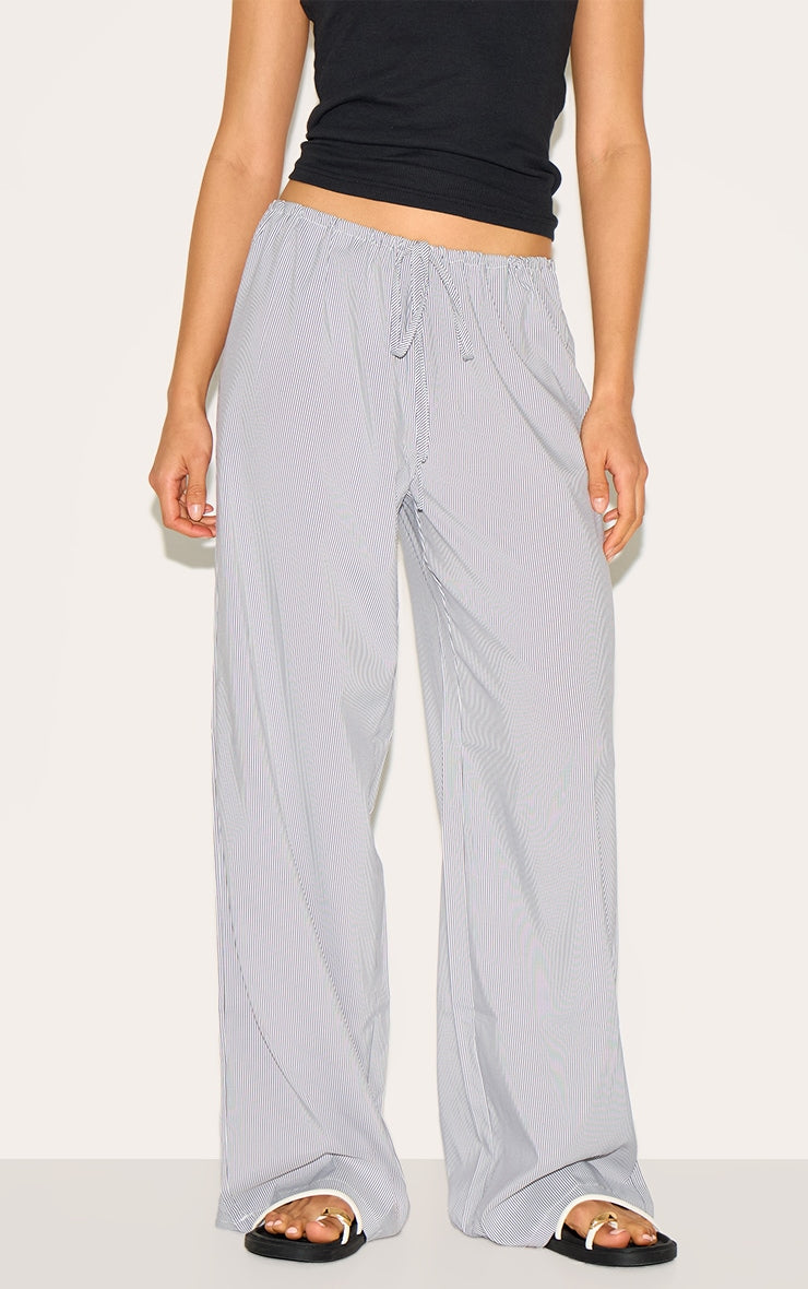 Black Pinstripe Low Rise Drawstring Waist Trousers