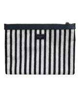 Black White Striped Logo Clutch Bag