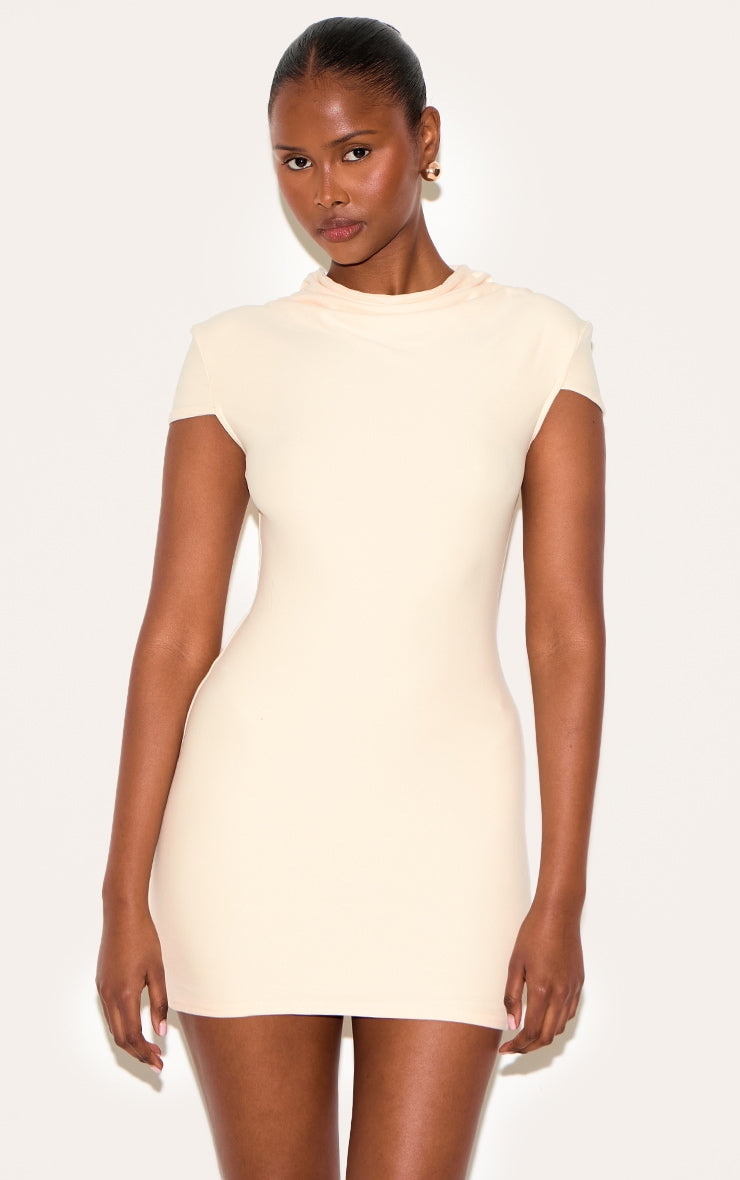 Almond Soft Touch High Neck Cowl Bodycon Dress