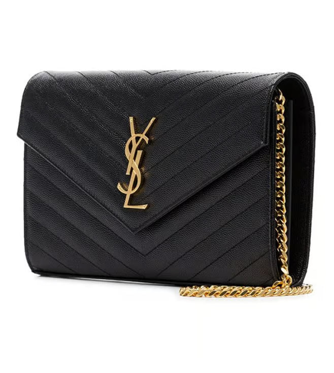 YSL Wallet on Chain in Grained Leather