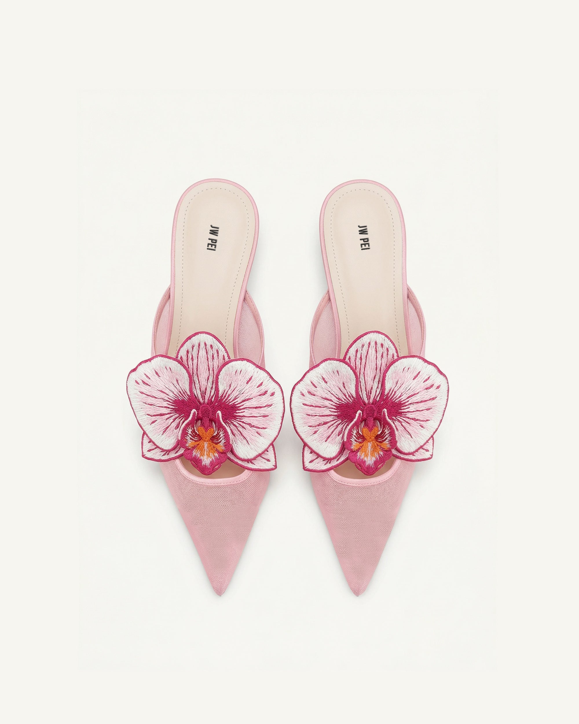 Helena Embroidery Decoration Pierced Mules - Pink