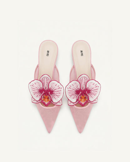 Helena Embroidery Decoration Pierced Mules - Purple