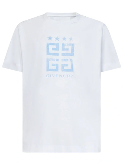 Givenchy 4G Stars Blue logo printed Slim Fit T-Shirt in White