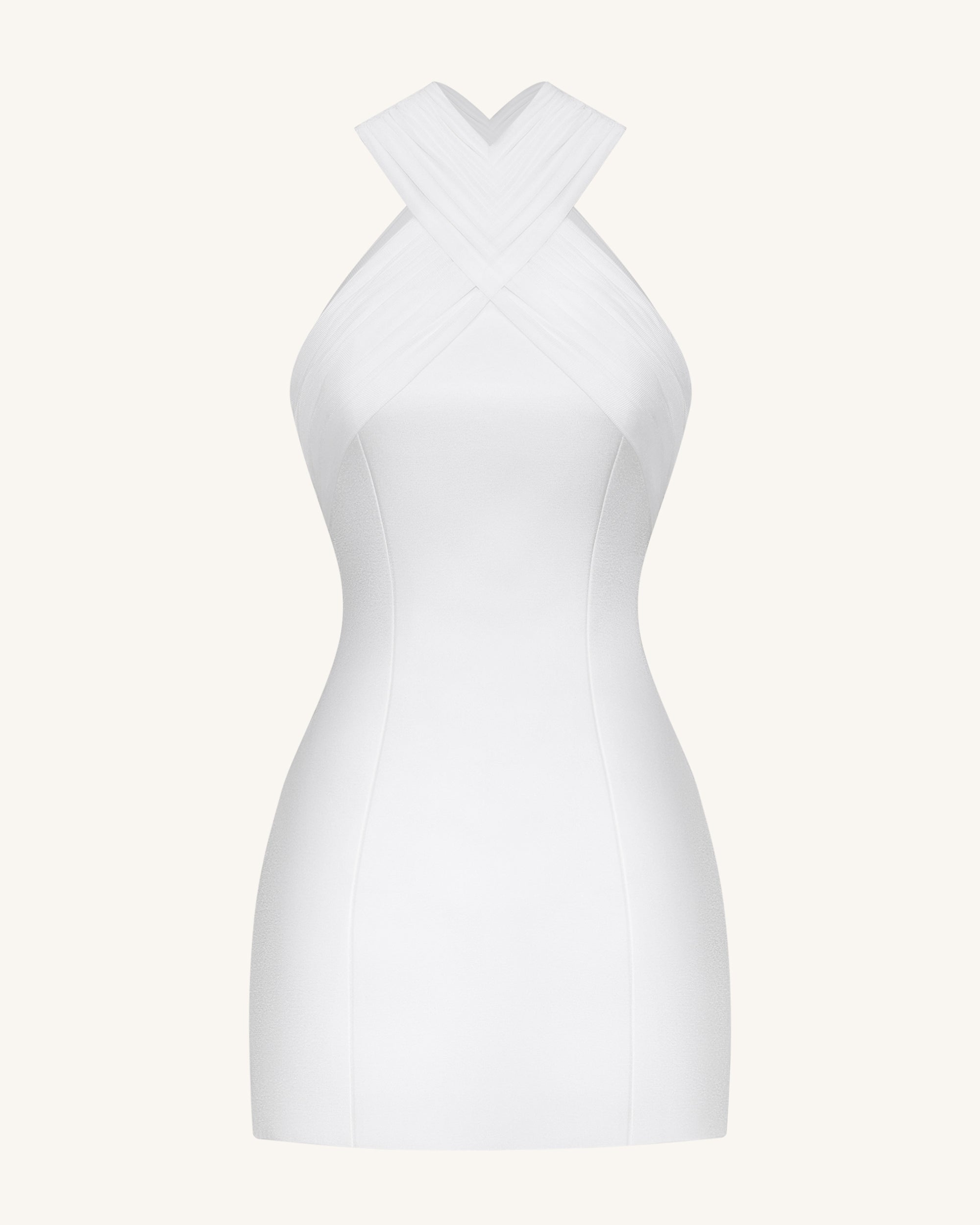 Satin Mini Dress with Tulle Cross-Halter - Blue