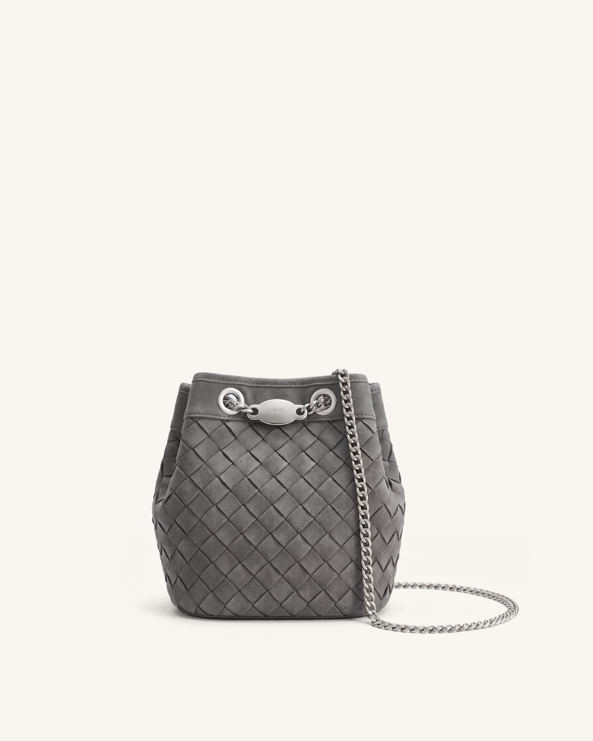 Yara Faux Suede Hand-Woven Bucket Bag - Grey