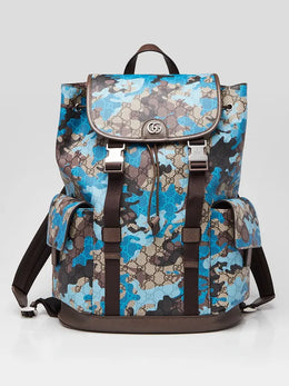 GG Camo Print Coated Canvas Ophidia Large Backpack Bag