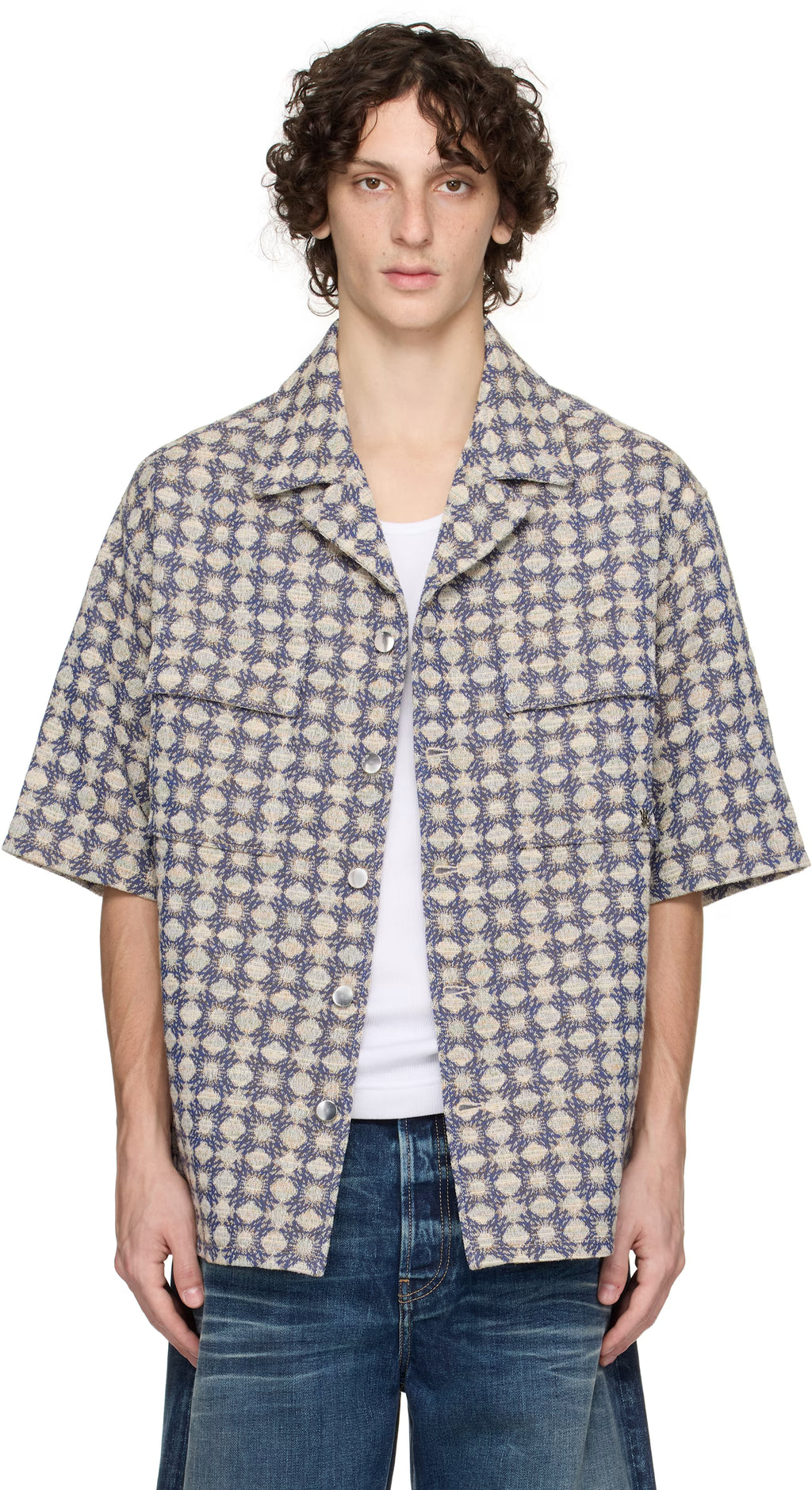 Navy & Beige MA Quad Boucle Camp Shirt