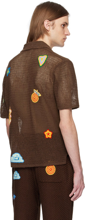 Brown Motif Crochet Polo