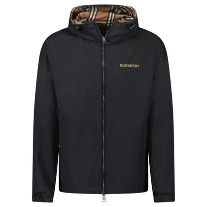 Burberry 'Stanford' Zip-Up Check Reversible Hooded Jacket Black & Check