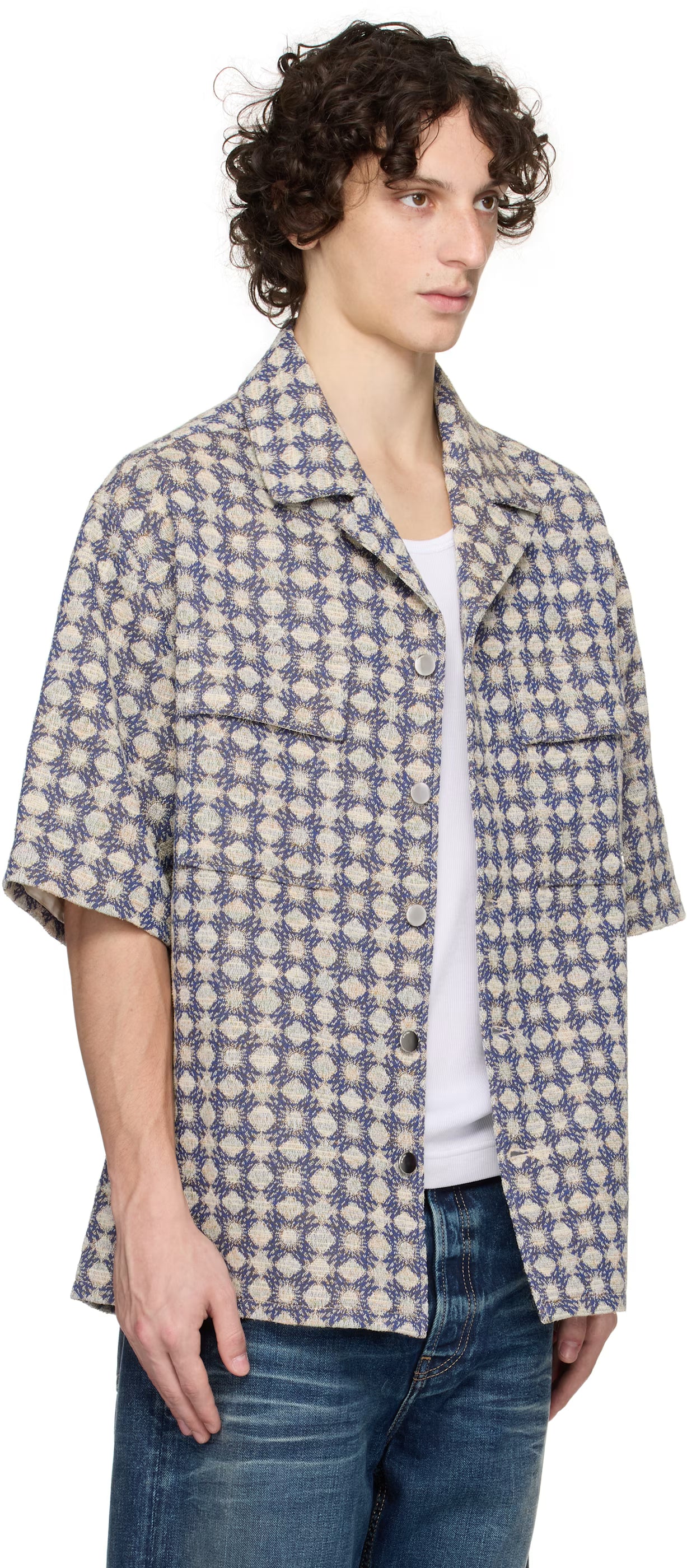 Navy & Beige MA Quad Boucle Camp Shirt