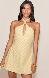 Lemon Striped Halterneck Shift Dress