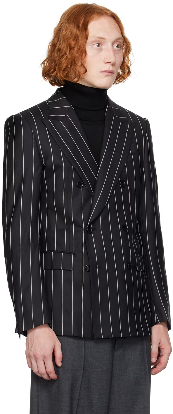 Dolce&Gabbana Black Pinstripe Double-Breasted Blazer