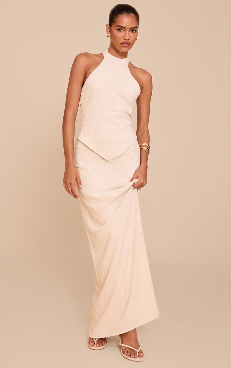 Natural Textured Floaty Mid Rise Maxi Skirt