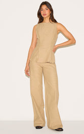 Sand Striped Cotton Wide Leg Trousers