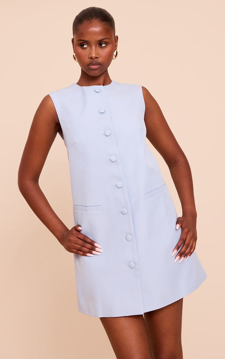 Light Blue Tailored Woven Button Down A Line Mini Dress