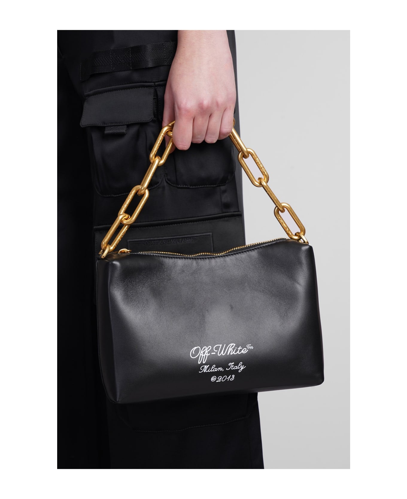 Off White Hand Bag In Black Leather - Bags | Shop From The Mirage