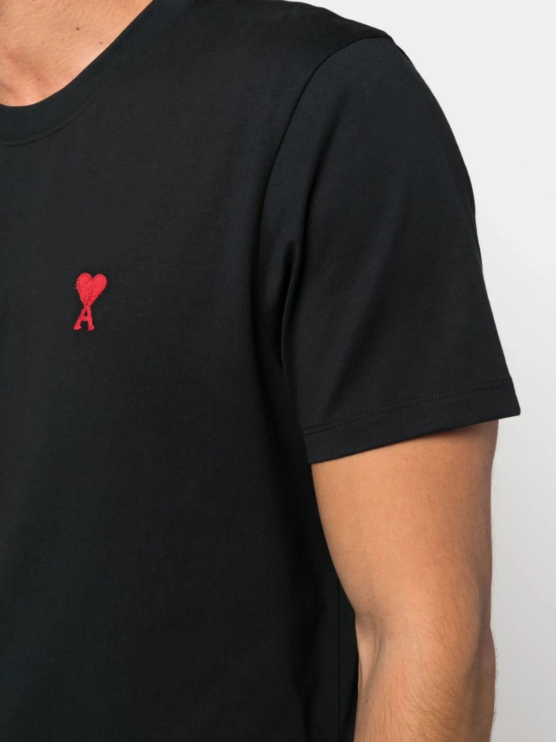 Ami Paris Ami De Coeur Red Embroidered Logo T-Shirt in Black