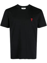 Ami Paris Ami De Coeur Red Embroidered Logo T-Shirt in Black