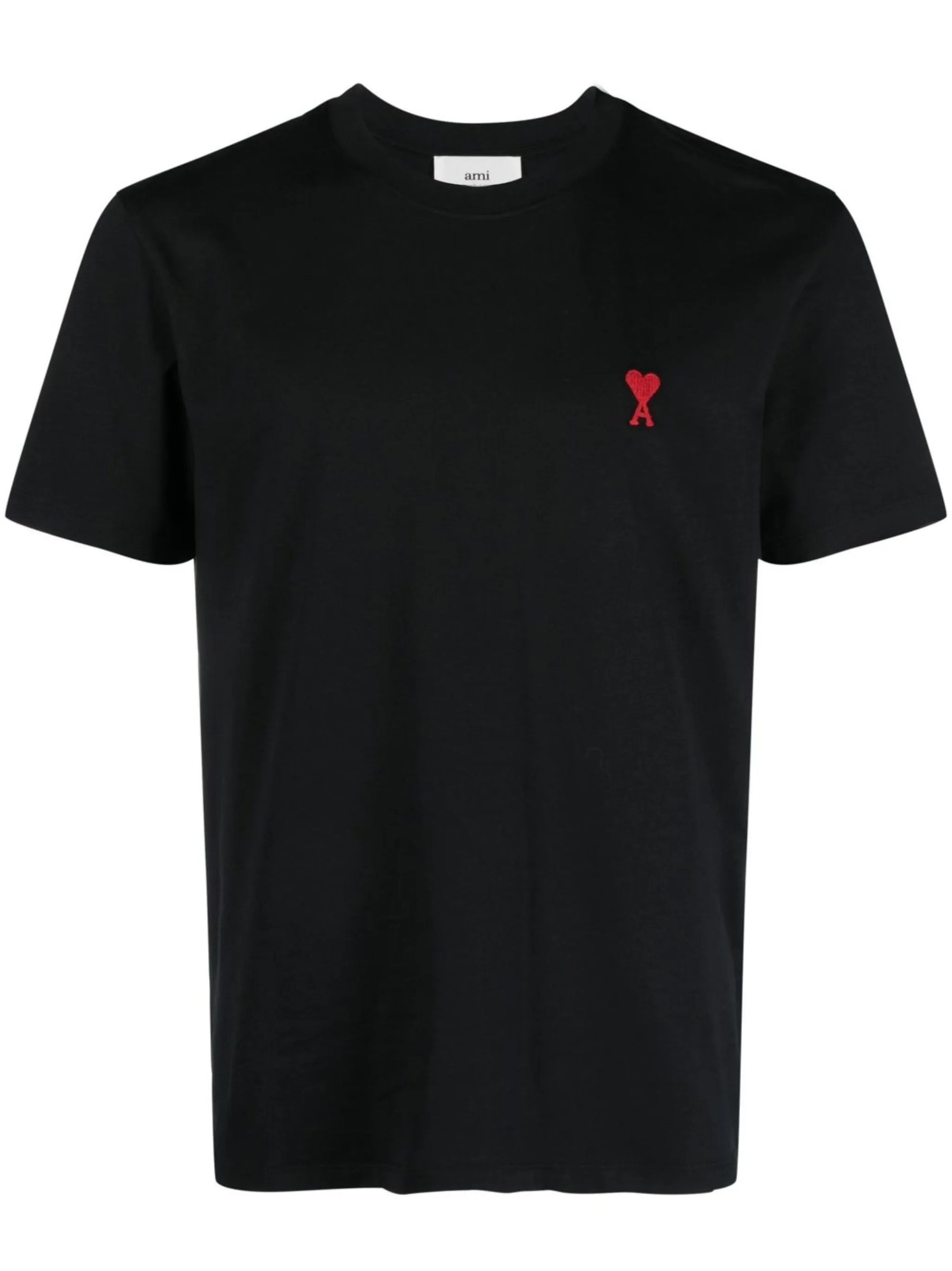 Ami Paris Ami De Coeur Red Embroidered Logo T-Shirt in Black