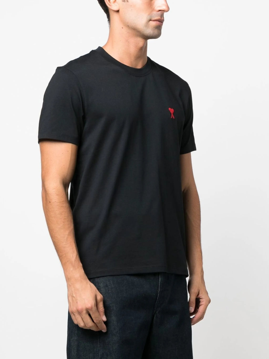 Ami Paris Ami De Coeur Red Embroidered Logo T-Shirt in Black