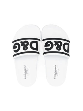 DOLCE & GABBANA WHITE SLIDERS WITH CONTRASTING DG LOGO