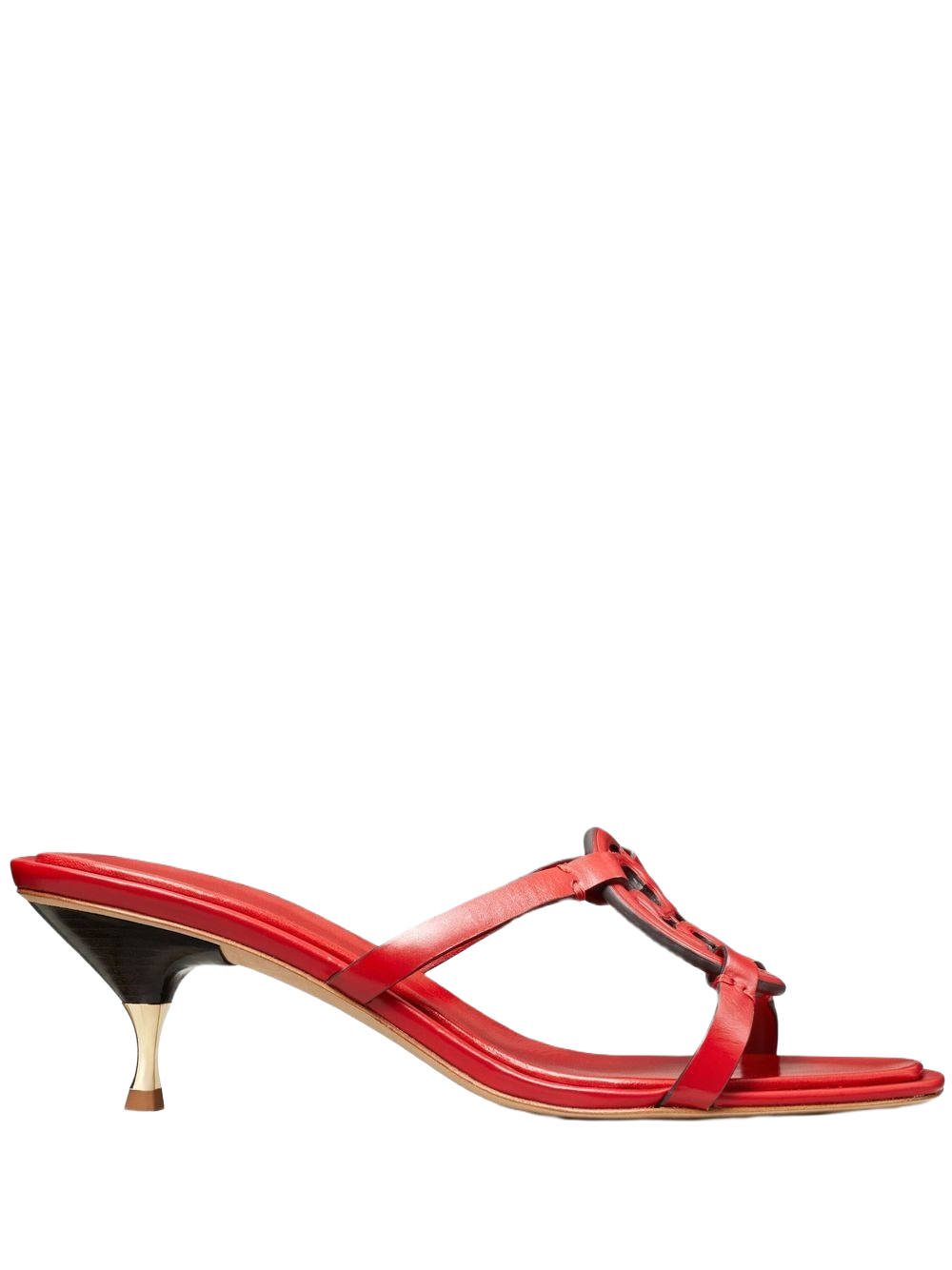 Tory Burch Womens Geo Bombe Miller Triple Red Leather Heeled Sandals Shoes
