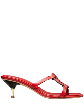 Tory Burch Womens Geo Bombe Miller Triple Red Leather Heeled Sandals Shoes