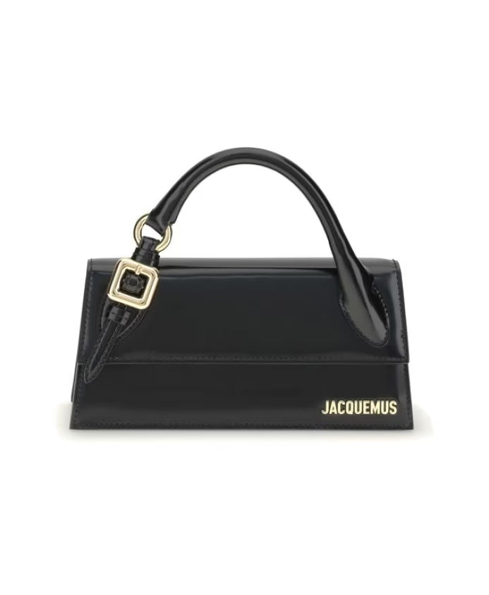 Structured Leather Handbag with Metal Buckle