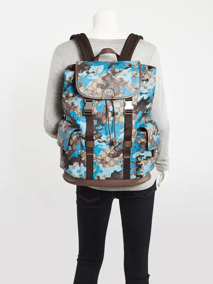 GG Camo Print Coated Canvas Ophidia Large Backpack Bag