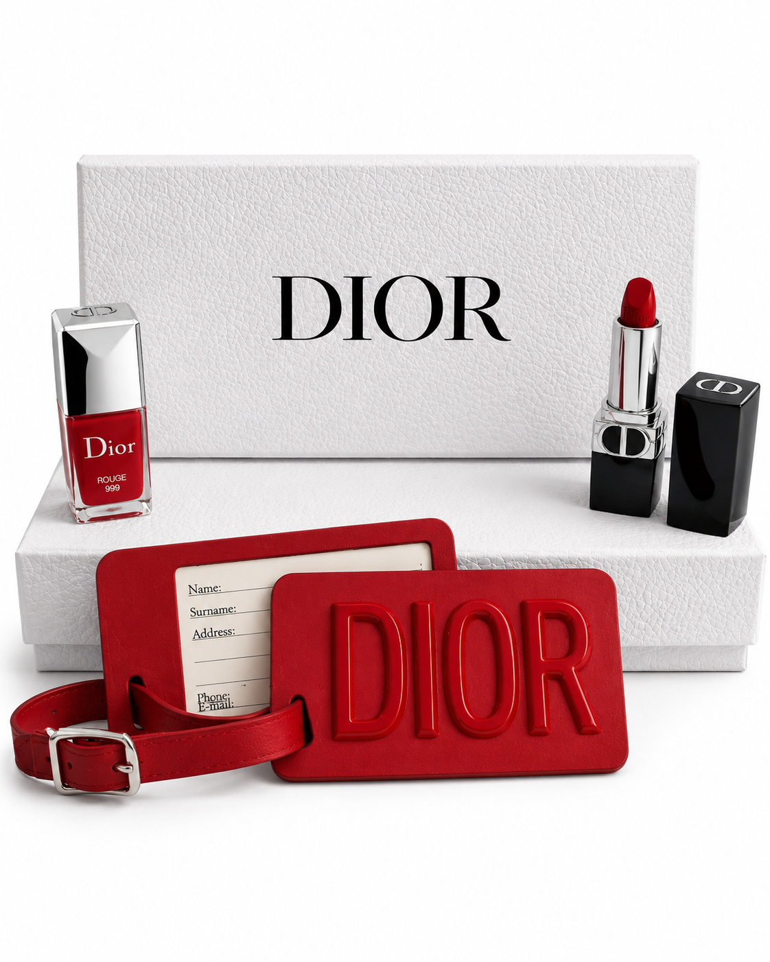 Christian Dior VIP Rouge 999 Travel Coffret Gift Set Mirror Tag Lipstick NIB