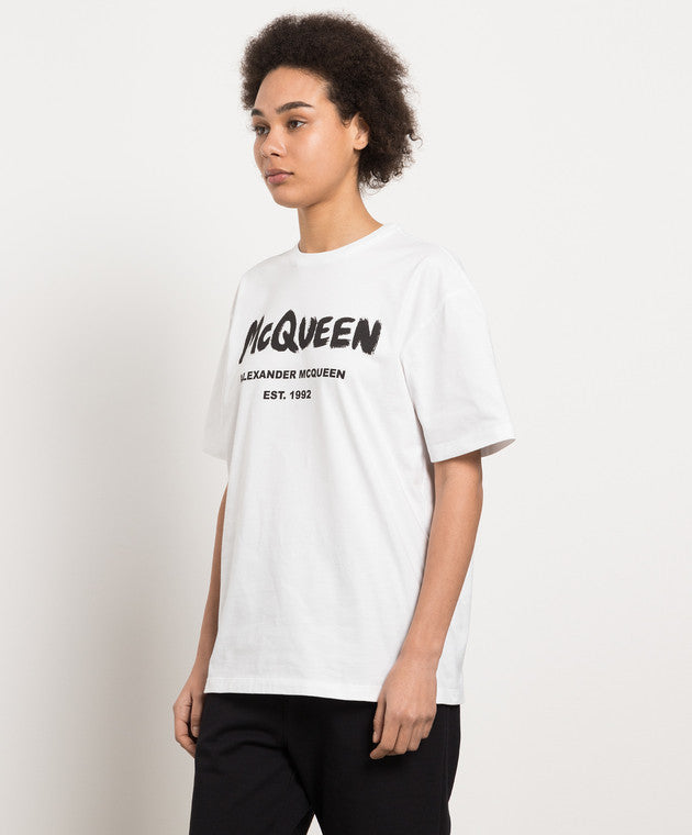 White t-shirt with Mcqueen Graffiti print
