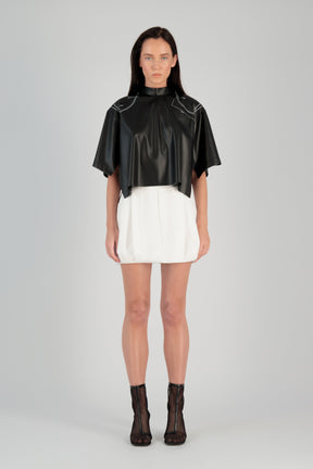 VEGAN LEATHER TEE W/ SHOULDER PAD PRINT