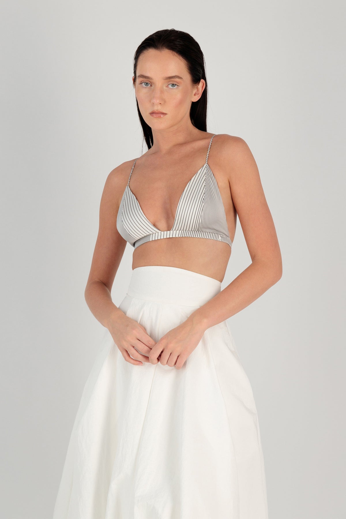 STRIPED SATIN V BRALETTE