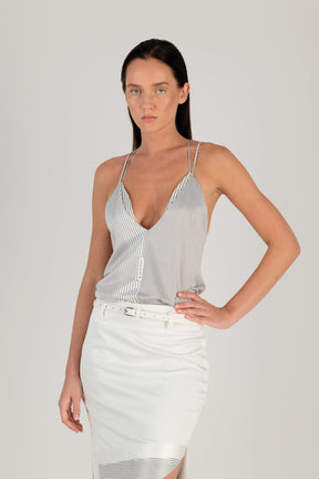 STRIPED X-BACK SATIN V CAMI
